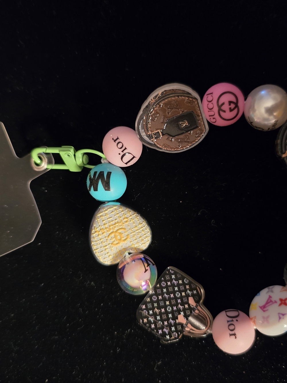 Designer Inspired Logo Charm Beaded Bracelet - Pink, Turquoise, Gold